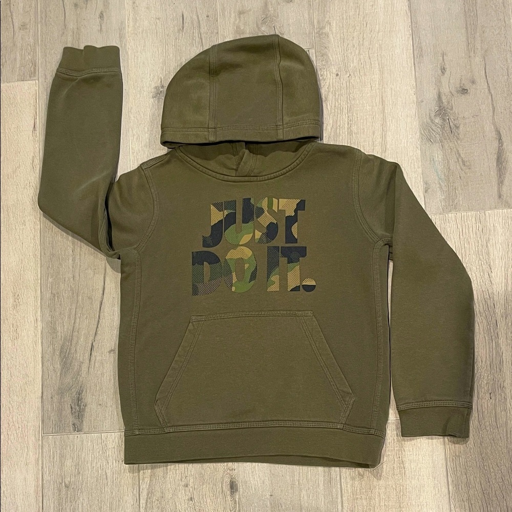 Nike Kids Olive Hoodie with Camo Print